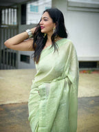 Vamsee Solid Color Sea Green Georgette Saree | Grocsy