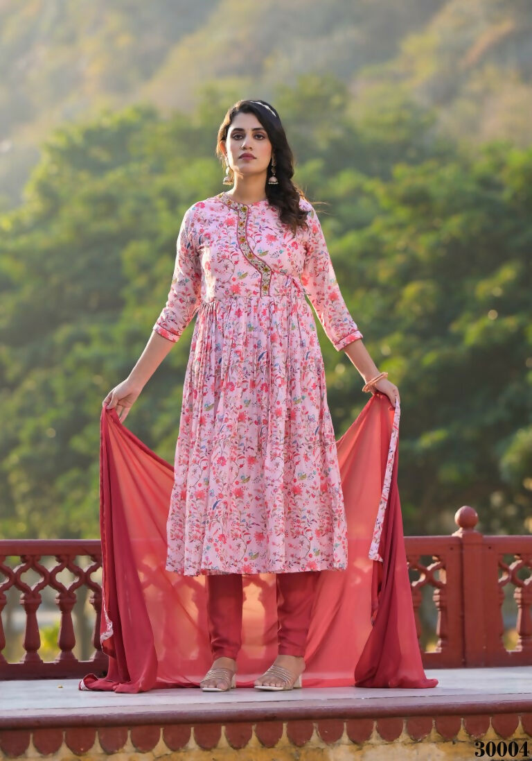 Designer Stylish Light Pink Rubi Silk Stitched Suit With Dupatta - Kiyara | Grocsy