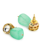 Gold-Polished Contemporary Kundan Drop Earrings - Ruby Raang | Grocsy