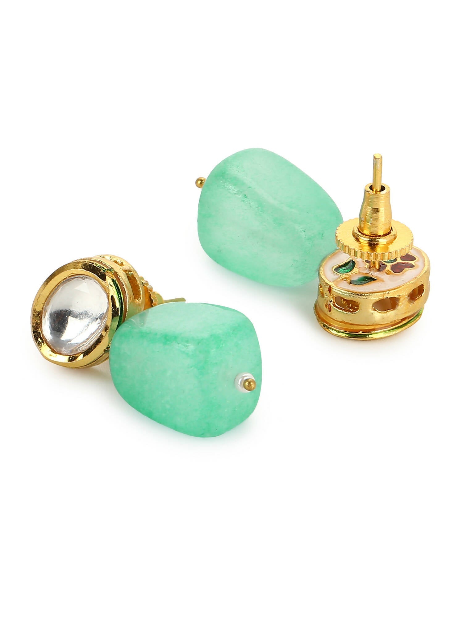 Gold-Polished Contemporary Kundan Drop Earrings - Ruby Raang | Grocsy