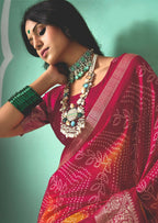 Joban Fashion Vicitra Silk Pink Soft Fabric With Digital Print Saree | Grocsy