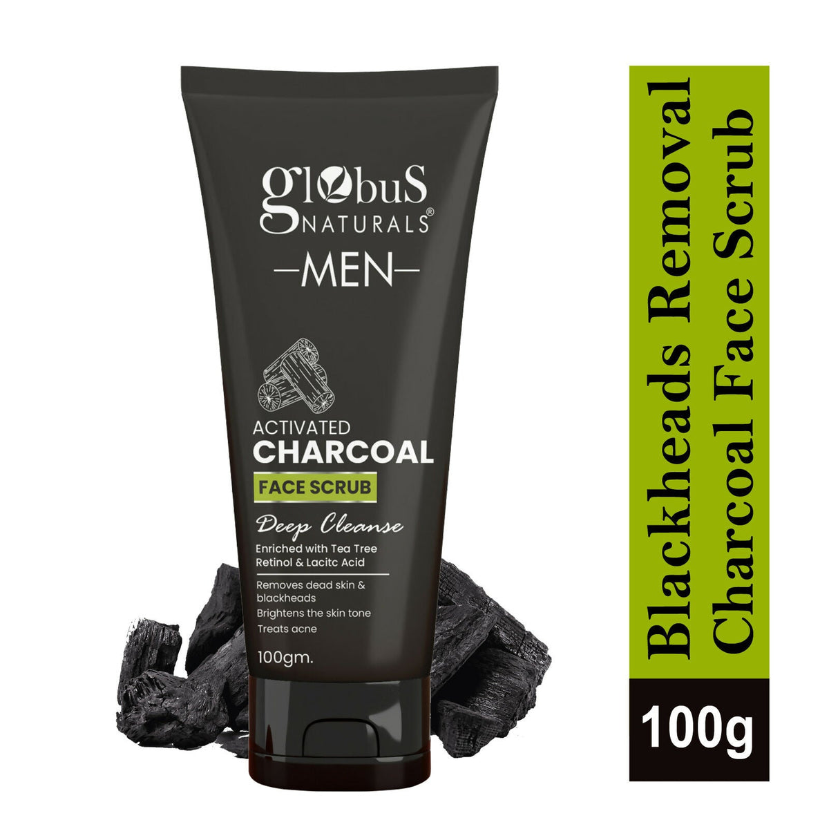 Globus Naturals Anti Pollution & Anti Acne Detox Charcoal Face Scrub for Men | Grocsy
