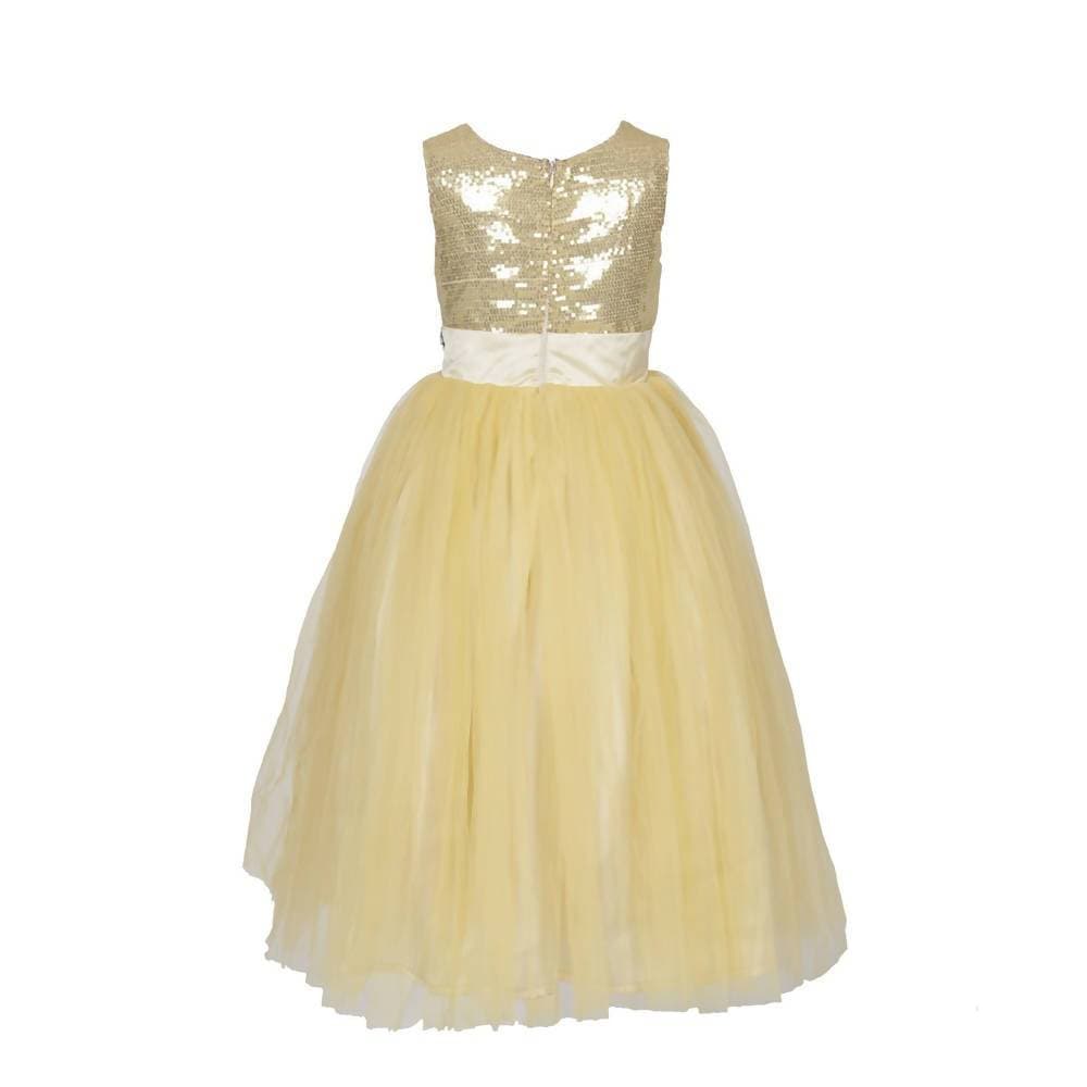 Asmaani Baby Girl's Gold Satin A-Line Maxi Full Length Dress (AS-DRESS-22012) | Grocsy