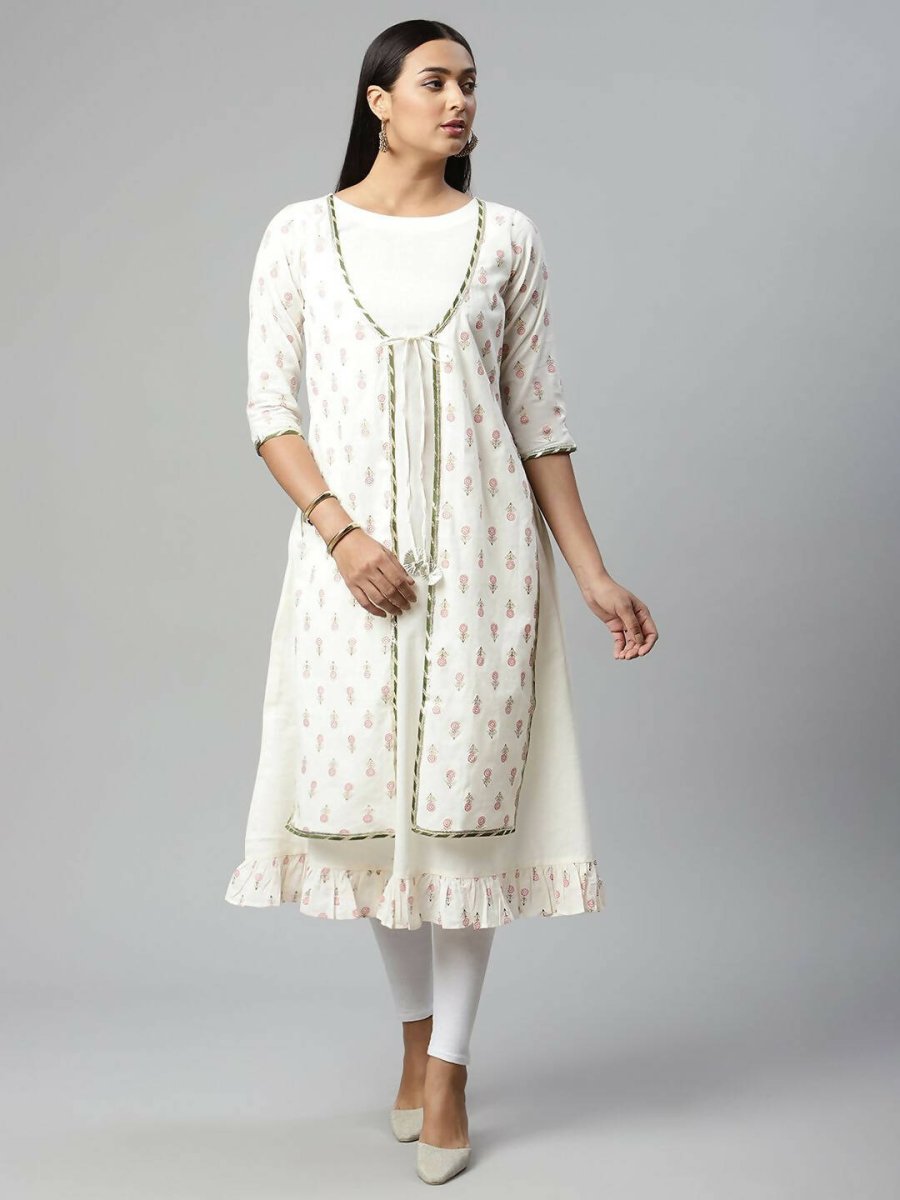 Ahalyaa Women's Off White Cotton Printed Kurta | Grocsy