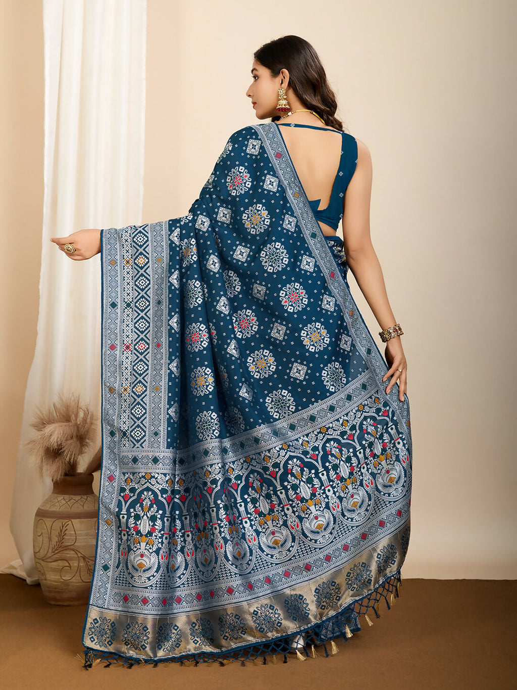 Teal Blue Soft Silk Woven Meenakari Designer Saree - Vedanti | Grocsy