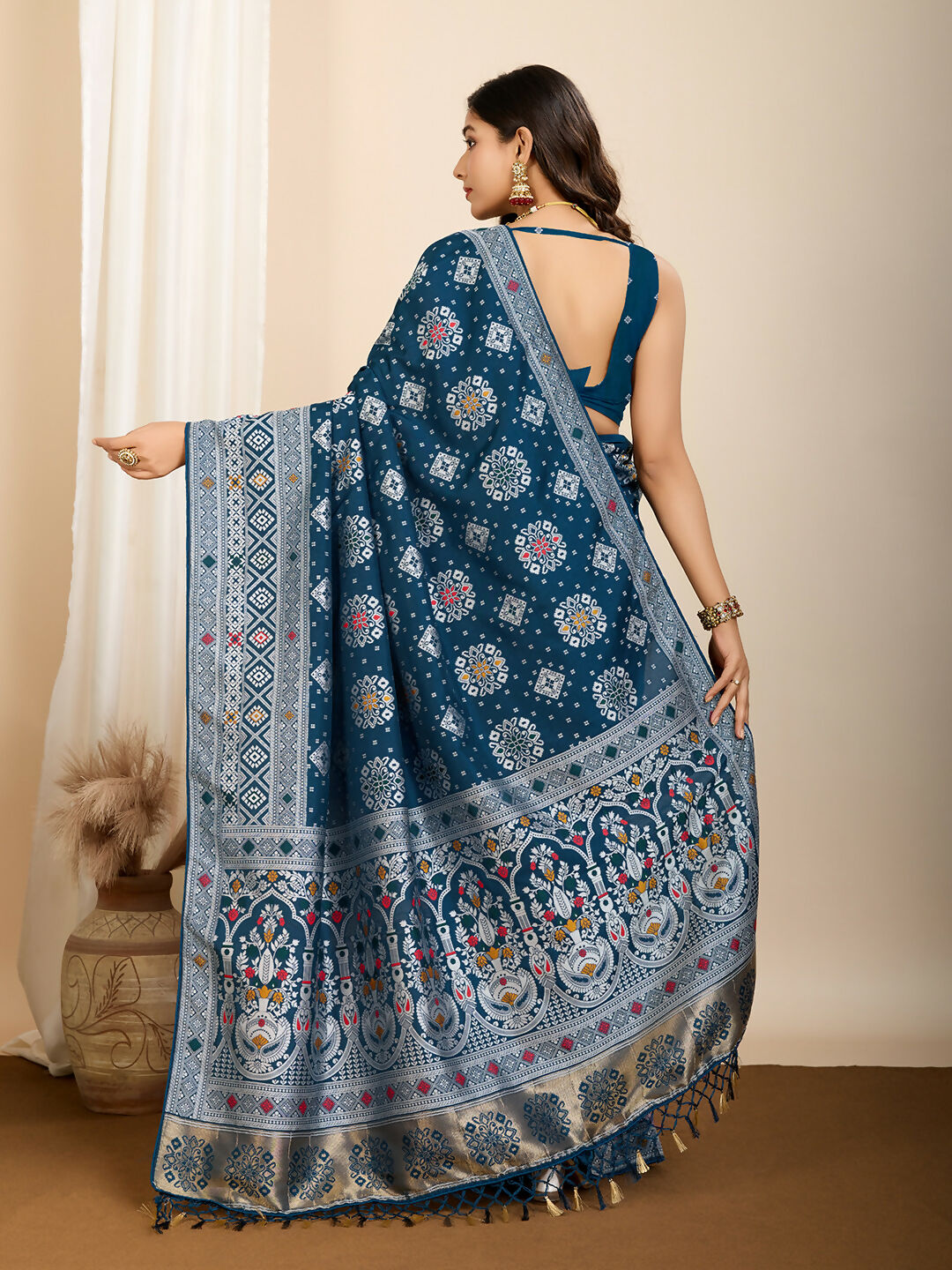 Teal Blue Soft Silk Woven Meenakari Designer Saree - Vedanti | Grocsy