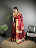Joban Fashion Red Woven Pattern Raw Silk Kanjivaram Silk Saree | Grocsy