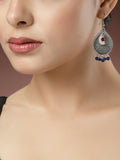 NVR Women's Silver-Plated Artificial Beads German Silver Oxidised Chandbali Earrings