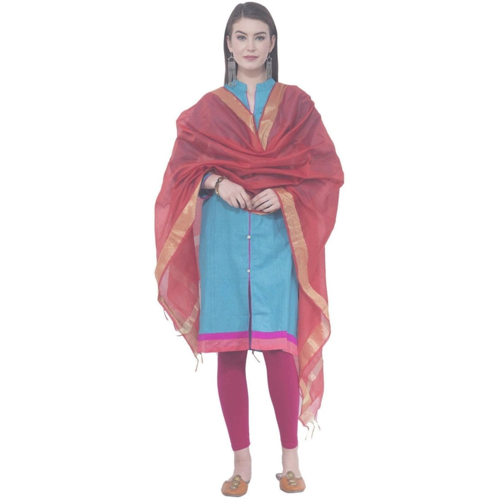 A R Silk Red Color Chaura Patta Chanderi Cotton Dupattas and Chunnis | Grocsy