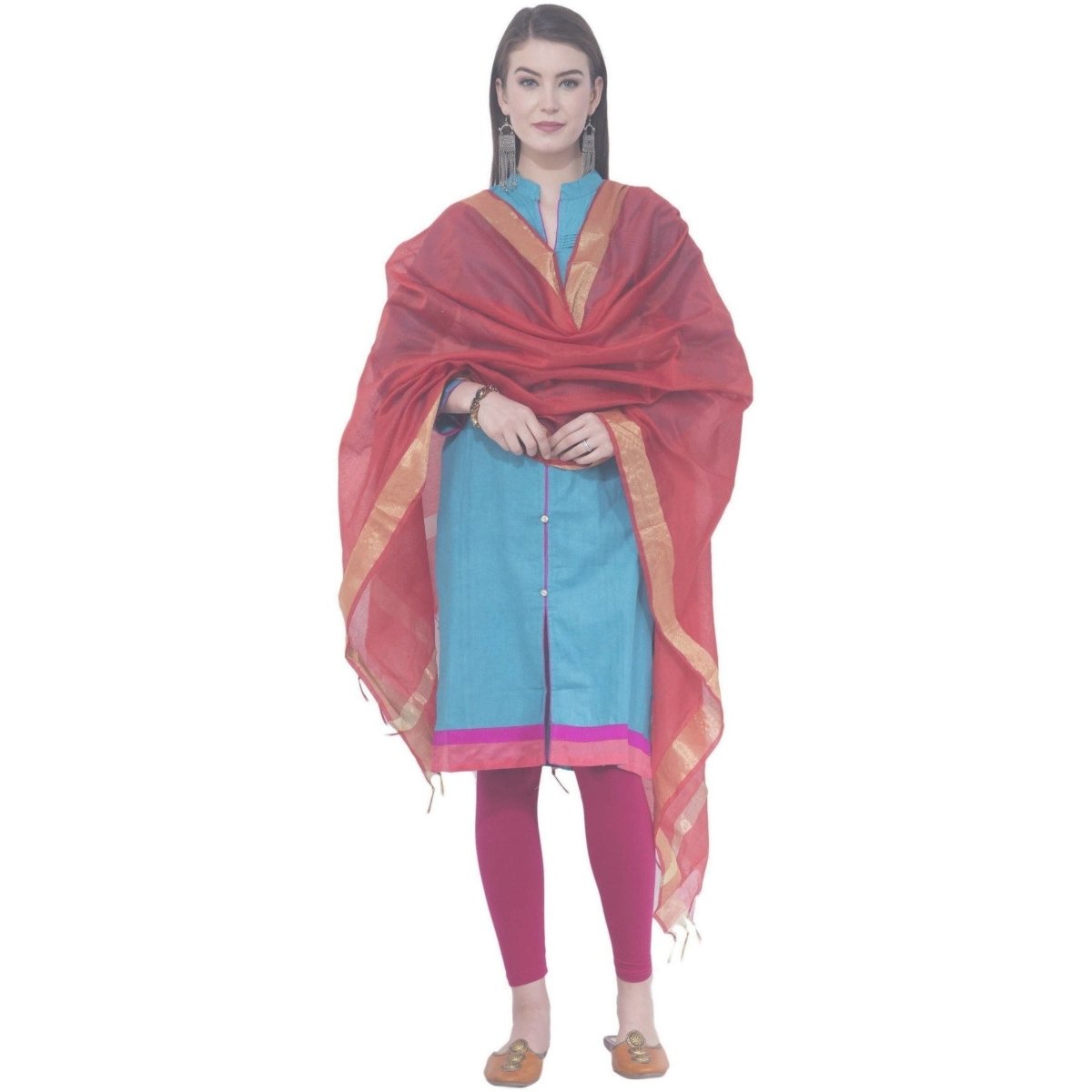 A R Silk Red Color Chaura Patta Chanderi Cotton Dupattas and Chunnis | Grocsy