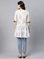 Ahalyaa Women Off White Pure Cotton Floral Printed Tunic | Grocsy