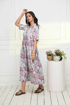 Myshka Women Multi-Floral Rayon A-Line V-Neck Dress | Grocsy
