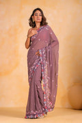 Vamsee Priya Lavender Georgette Silk Saree | Grocsy