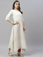 Miravan Women's Beige Embroidered Chikankari Kurta & Dupatta | Grocsy