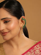 Nuyug 22K Gold Plated Faux Emerald Studded Contemporary Ear Cuff Earrings | Grocsy
