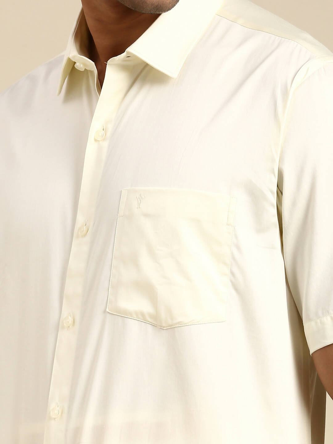 Ramraj Cotton Mens Cotton Cream Colour Half Sleeve Shirt | Grocsy
