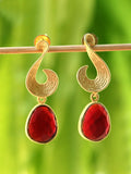 Joban Fashion Women Red Stone Matte Gold Earrings | Grocsy