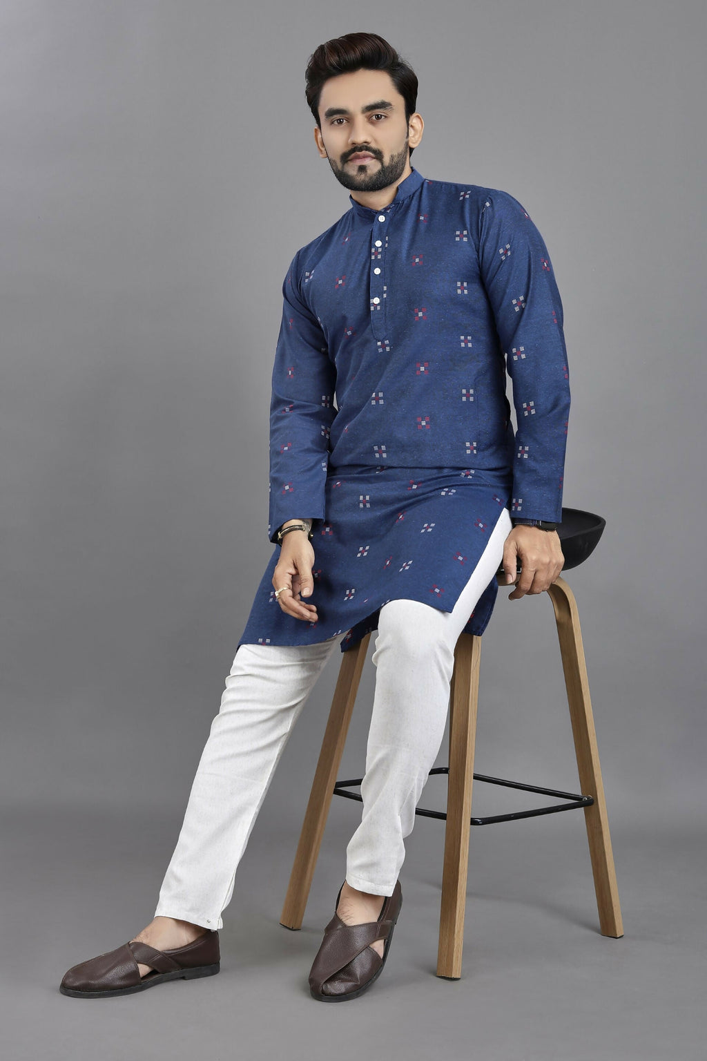 Anaita Teal Weaving Linen Cotton Straight Kurta | Grocsy