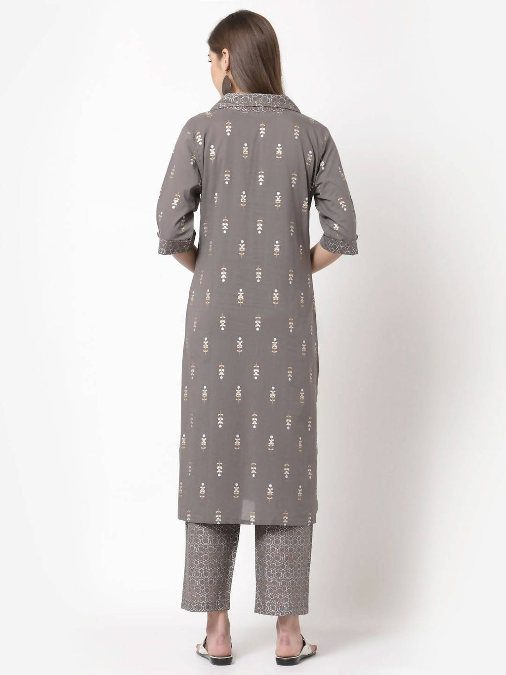 Myshka Women's Grey Cotton Printed Half Sleeve Casual Kurta & Palazzo Set | Grocsy
