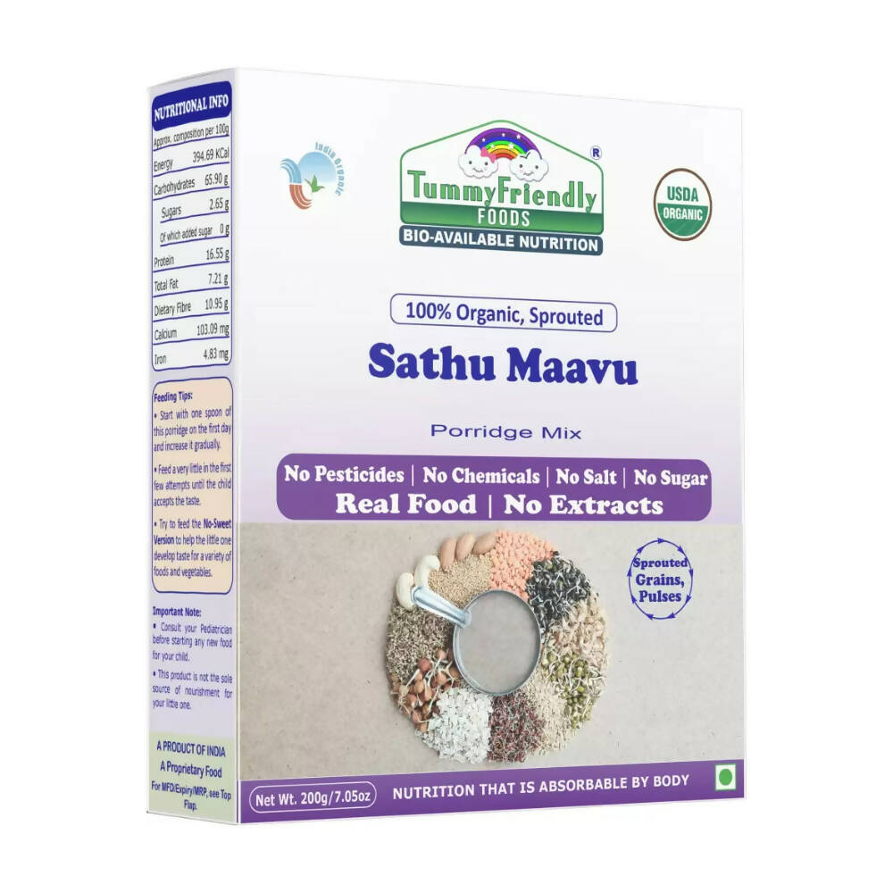 TummyFriendly Foods Organic Sathu Maavu, and Sprouted Ragi, Oats, Red Lentil, Banana Porridge Mixes | Grocsy