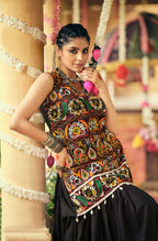 Teeya Creation Black Colour Rayon Silk Embroidery Work Fully Stitched Navratri Lehenga | Grocsy