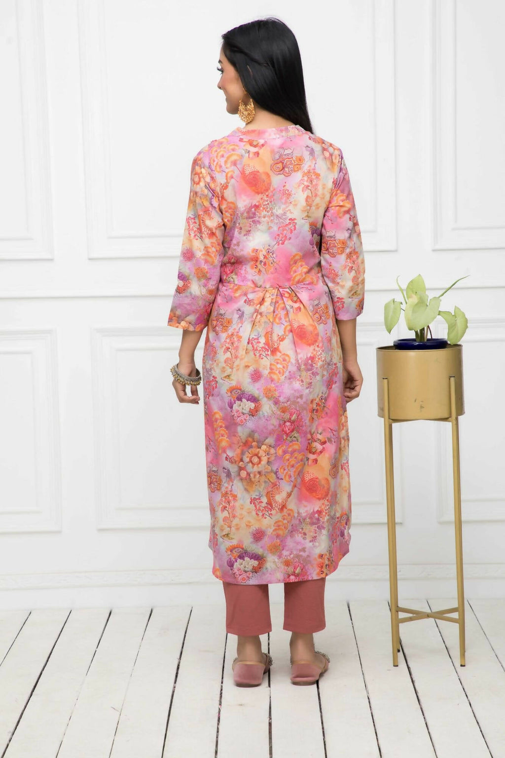 Myshka Multi Floral Women Cotton A-Line Round Neck Kurtas | Grocsy