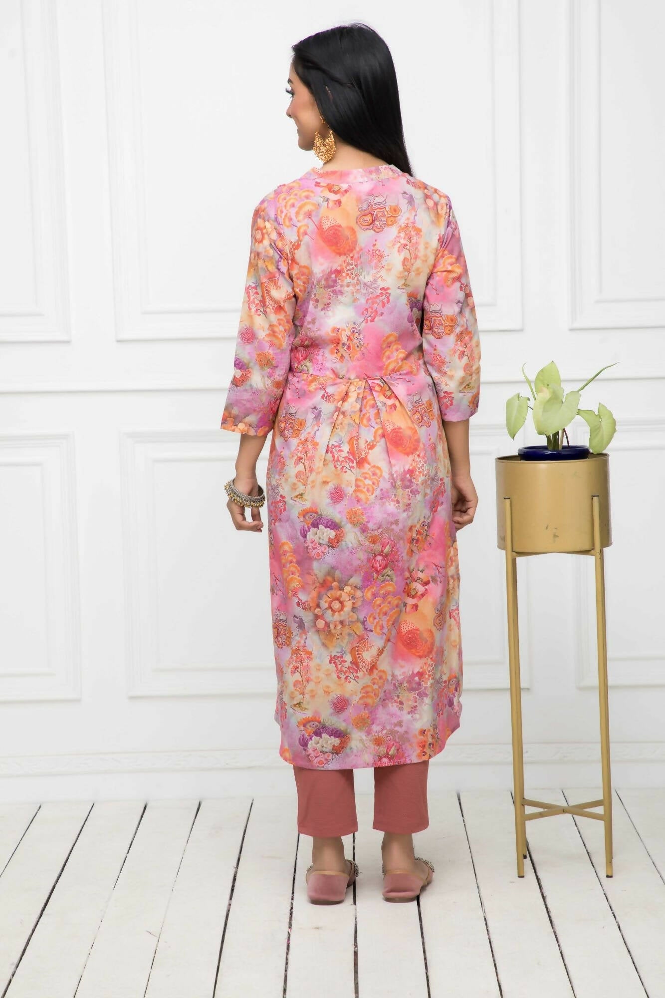 Myshka Multi Floral Women Cotton A-Line Round Neck Kurtas | Grocsy