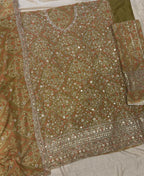 KC Mustard Bandhani Printed Heavy Emrboidery Worked Sharara Suit Ethnic Wear | Grocsy