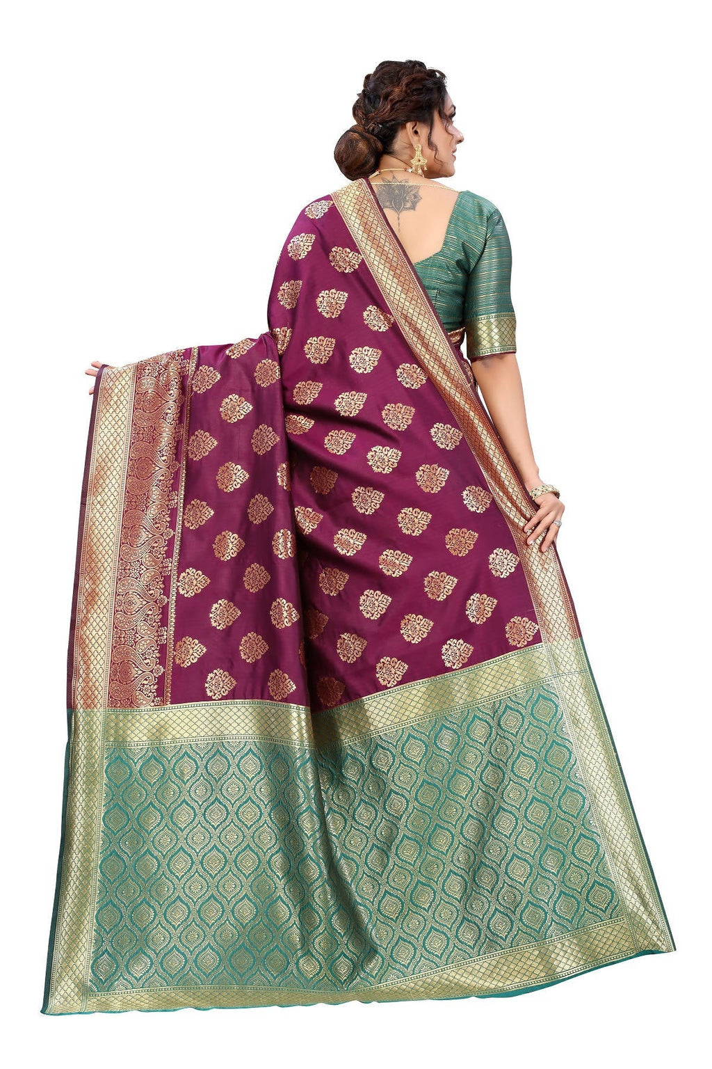 Vamika Ethnic Fire Purple Weaving Banarasi Jacquard Saree | Grocsy