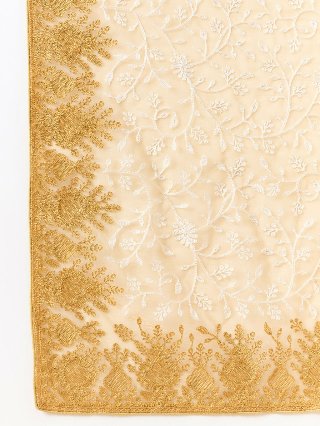 Beige Organza Floral Embroidered Saree with Unstitched Blouse Piece - Roozal | Grocsy