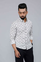 Miravan Men's White Spread Collar Bird Print Casual Shirt | Grocsy
