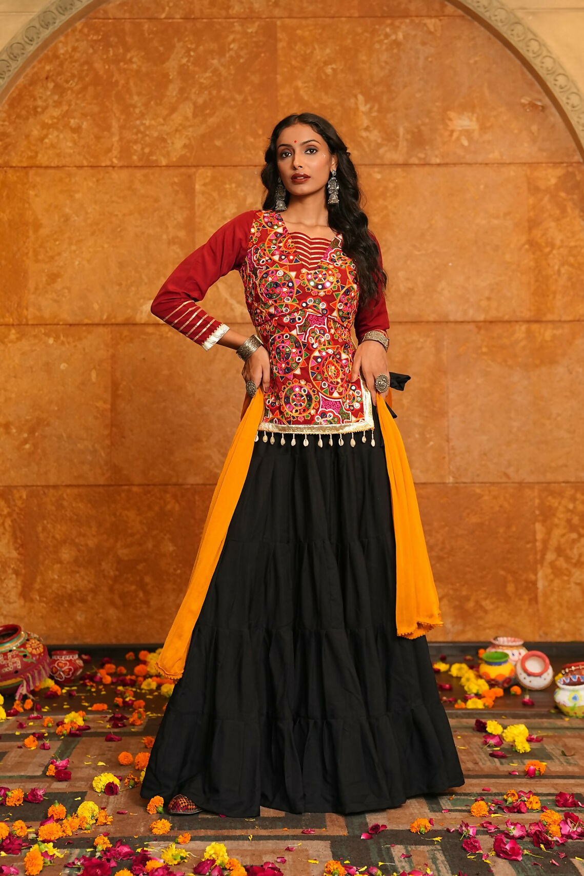 AI Fashion Black Crepe Designer Navratri Wear Lehenga Choli Collection | Grocsy