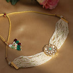 Pearl and Kundan Choker with Intricate Flower Design (White) - Ruby Raang | Grocsy