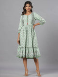 Juniper Women Sage Green Rayon Printed Jacket Style Midi Dress | Grocsy