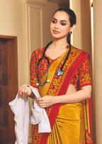 Joban Fashion Yellow Crepe Silk with Traditional Print Saree | Grocsy