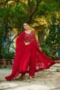 Joban Fashion Maroon Readymade Kurta Set With Sequence embroidery Work | Grocsy
