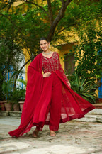 Joban Fashion Maroon Readymade Kurta Set With Sequence embroidery Work | Grocsy
