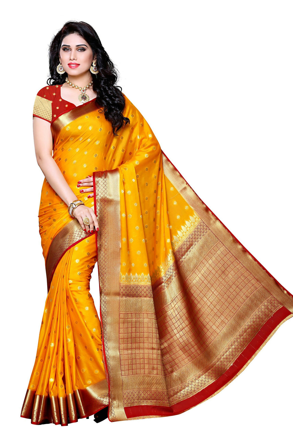 Mimosa Women's Traditional Crepe Kanjivaram Silk Gold Saree | Grocsy