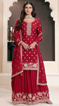 Anaita Red Chinon Embroidered Thread Work Stitched Salwar Suit | Grocsy