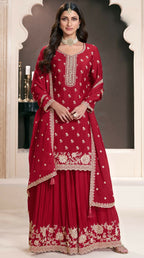 Anaita Red Chinon Embroidered Thread Work Stitched Salwar Suit | Grocsy