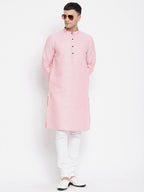 Even Apparels Pink Pure Cotton Men's Kurta With Band Collar | Grocsy