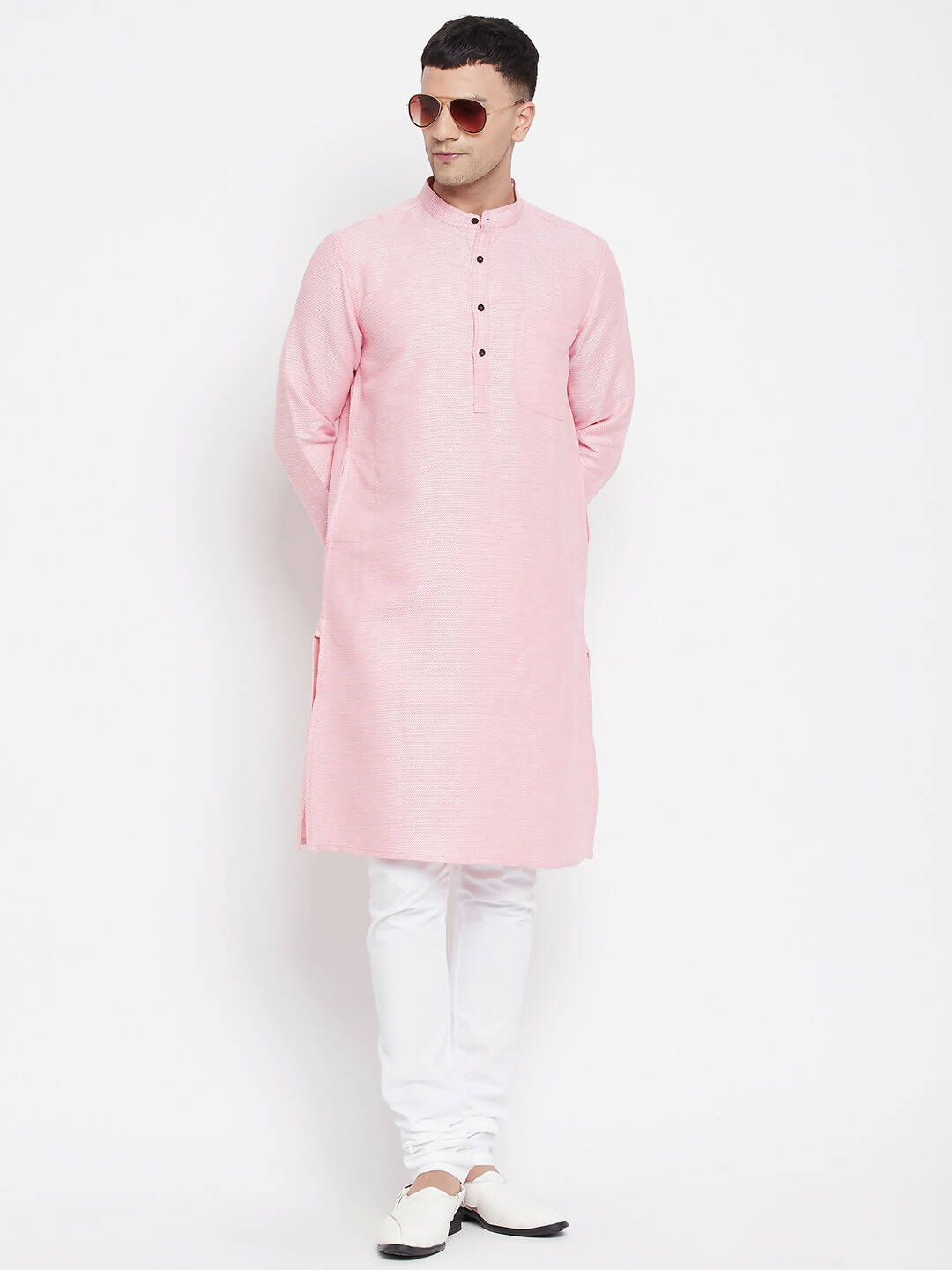 Even Apparels Pink Pure Cotton Men's Kurta With Band Collar | Grocsy
