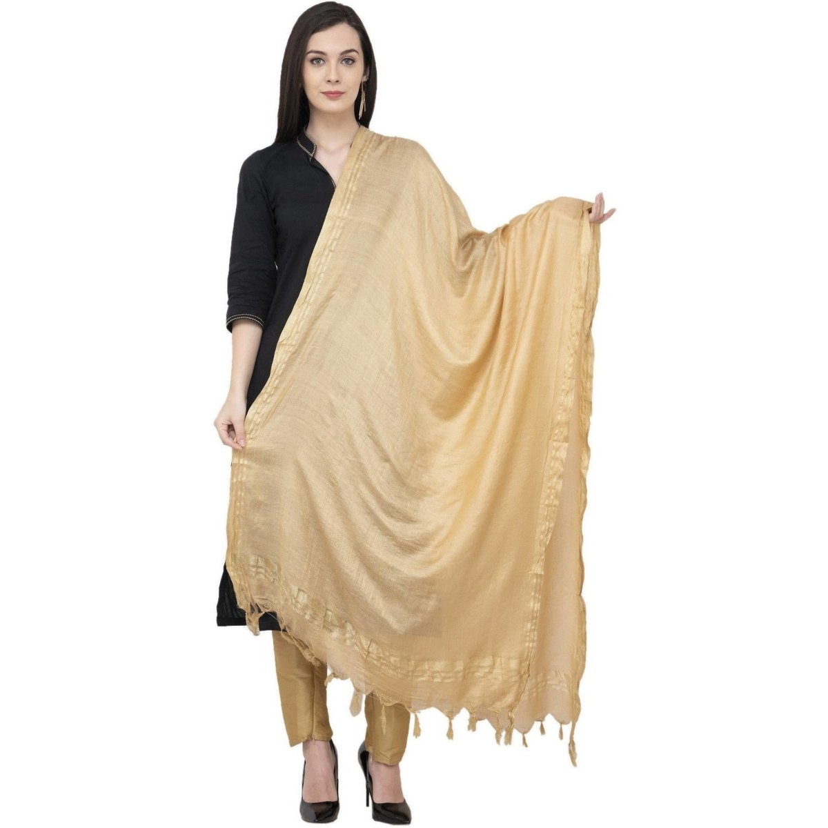 A R Silk Golden Border Regular Dupatta Color Golden Dupatta or Chunni | Grocsy