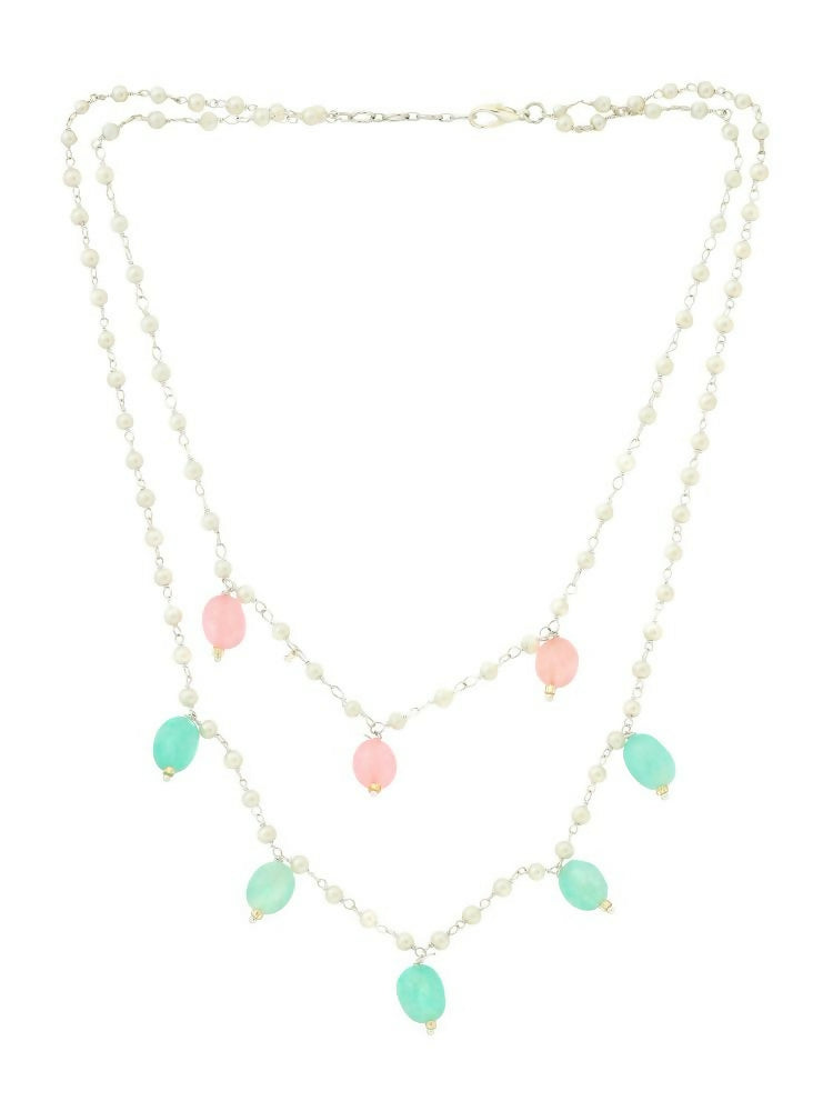 Beaded Green and Pink Motif Necklace - Ruby Raang | Grocsy
