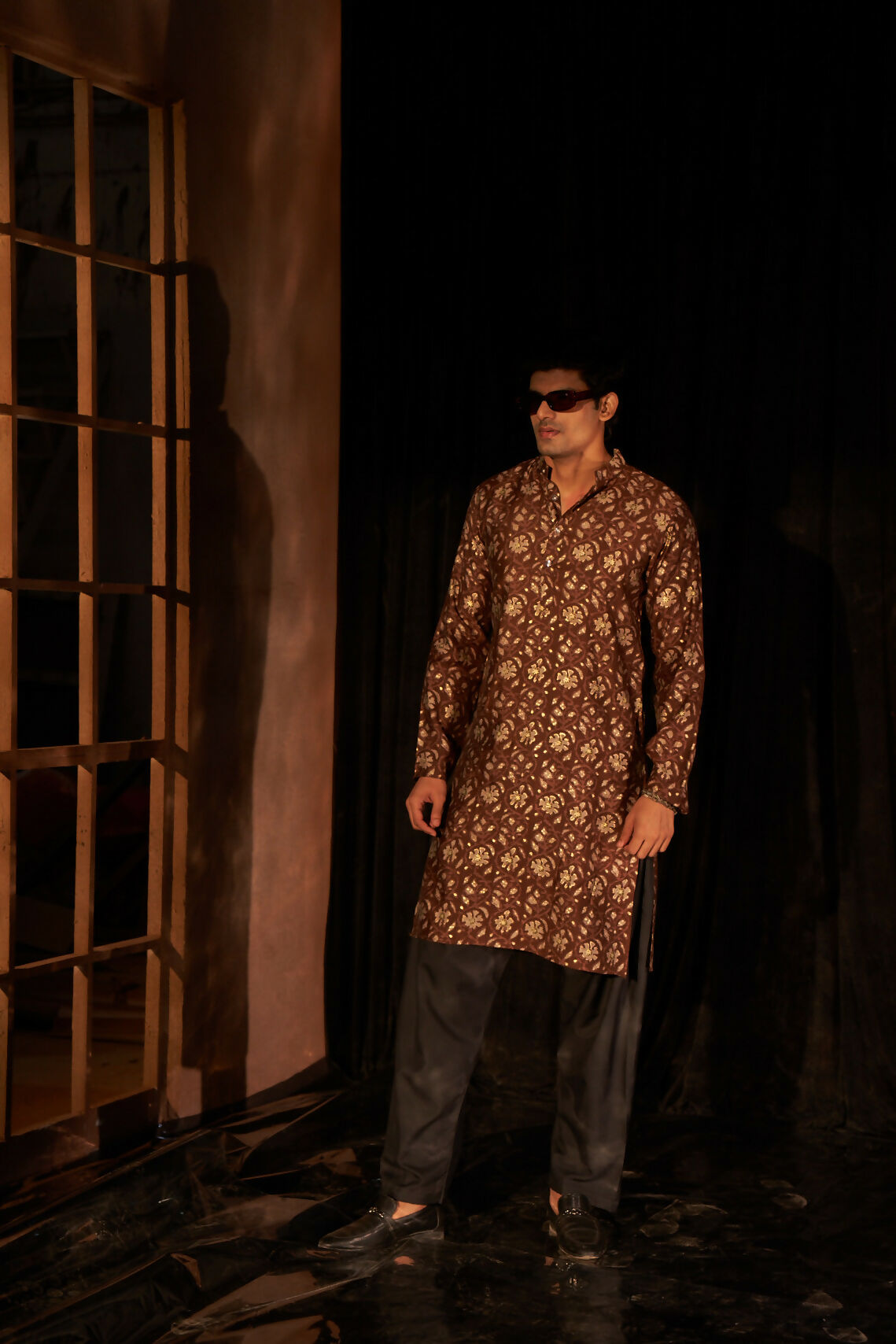 Brown Modal Silk Designer Printed Men's Kurta Set - Mahotsav | Grocsy