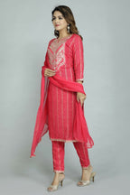 Alvano Beautiful Embroidery Print Straight Kurti with Pant and Dupatta set for Women and Girls Rayon | Grocsy
