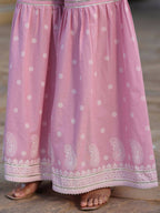 Juniper Women's Pink Cambric Floral Print Kurta Sharara Sets | Grocsy