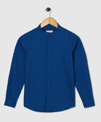 Manet Boys Mandarin Collar Full Sleeves Solid Shirt -Blue | Grocsy