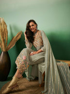 Light Green Georgette Handwork Unstitched Dress Material - Hanika | Grocsy