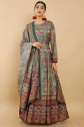 Women's Partywear Designer Green Soft Dola Silk Anarkali suit with Dupatta - Kalishta | Grocsy